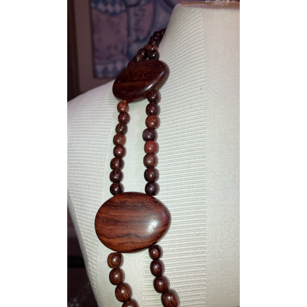 Avalaya Statement Coin Double Strand Wood Bead Necklace - Picture 3 of 5